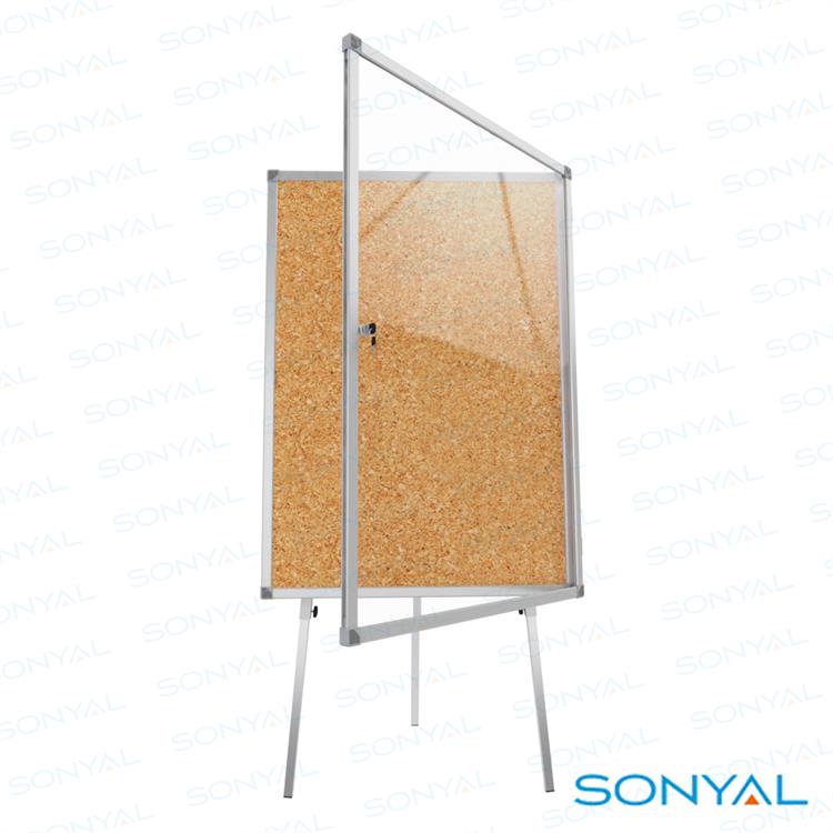 Sonyal 50X70 Yükseklik Ayarlı Kilitli Camlı Ayaklı Mantar İlan Panosu