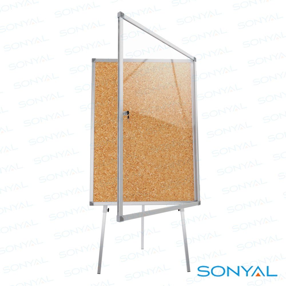 Sonyal 70X100 Yükseklik Ayarlı Kilitli Camlı Ayaklı Mantar İlan Panosu