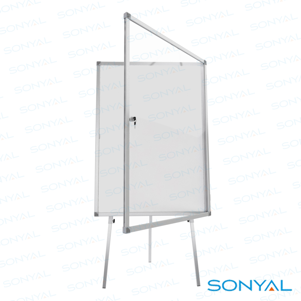 Sonyal 50X70 Yükseklik Ayarlı Kilitli Camlı Ayaklı Beyaz İlan Tahtası