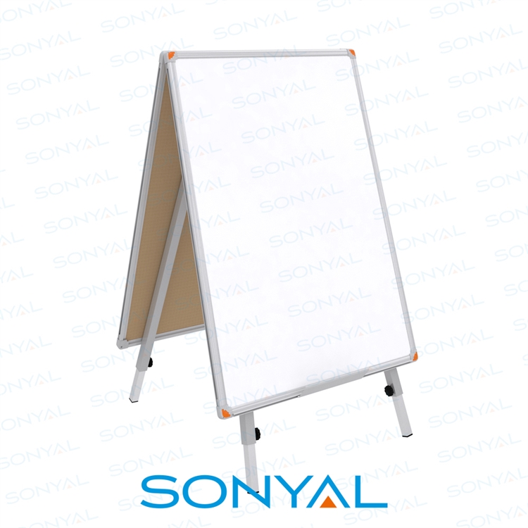 60x85 Çatı Tipi Ayaklı Beyaz Yazı Tahtası | Çift Yüzlü 