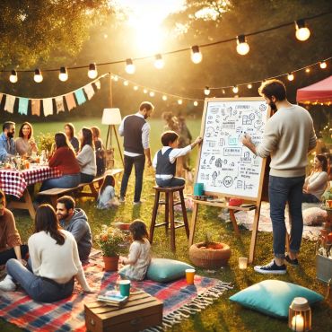 Açık hava piknik ve etkinliğinde ayaklı beyaz yazı tahtası kullanımı