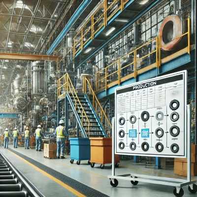fabrika üretim alanında kullanılan tekerlekli yazı tahtası